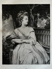 George Romney / Jean Patricot etching engraving portrait woman lady in white