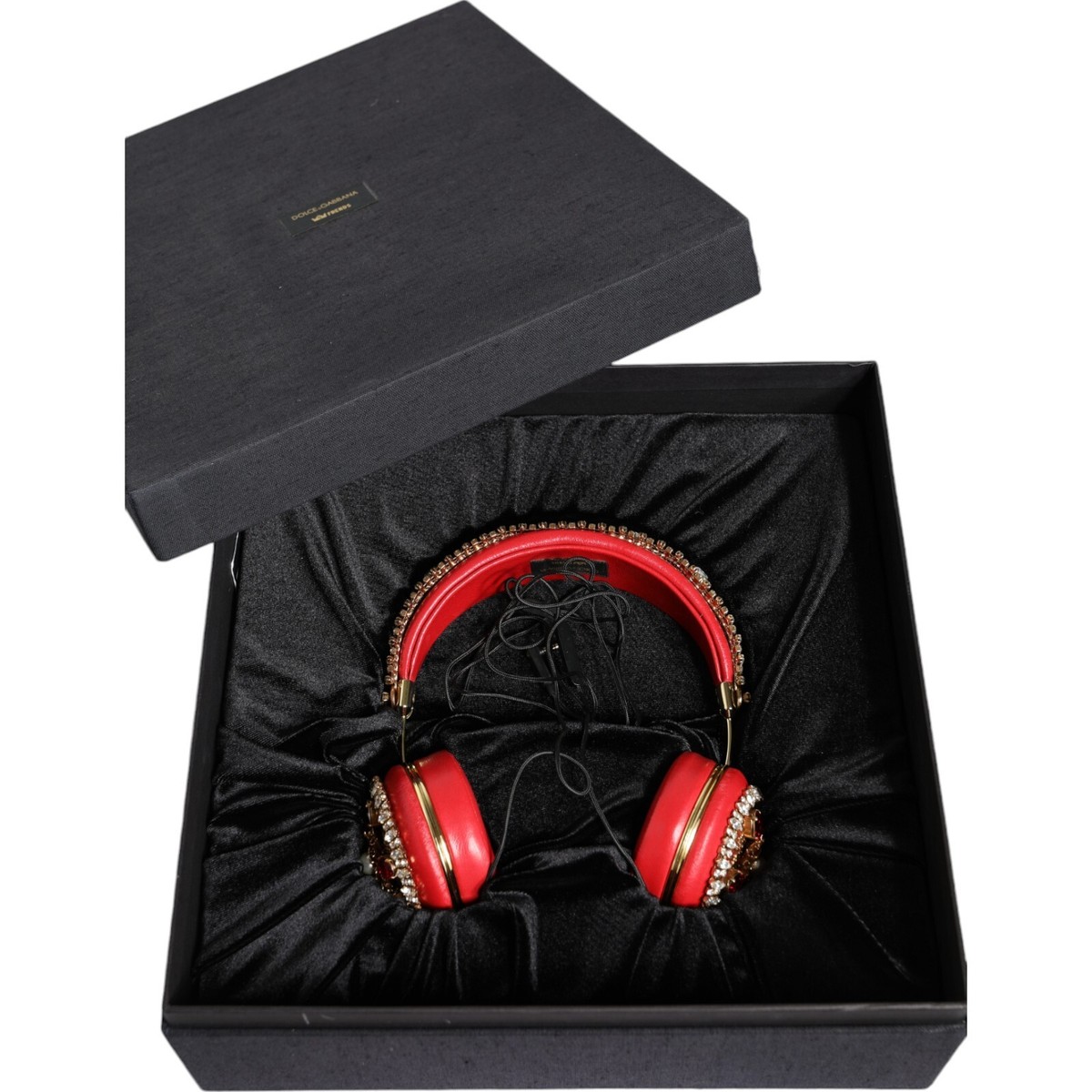 DOLCE & GABBANA Headphone Red Nappa Leather Floral Crystal