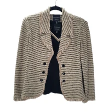 Ming Wang Medium Blazer Tank Set Womens 2 Piece Tapestry Tan Black Textured 