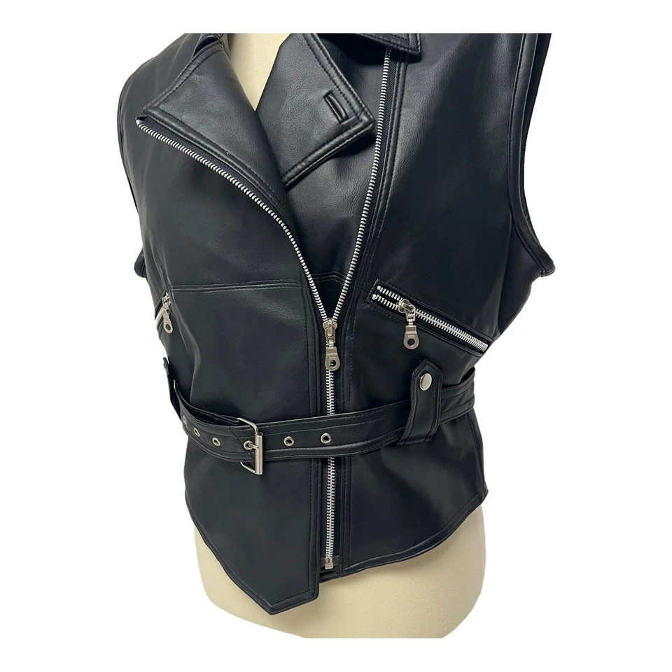 Otello Pelle Women's Sleeveless Zip Up Faux Leather Motorcycle Vest Size S - Изображение 3 из 4