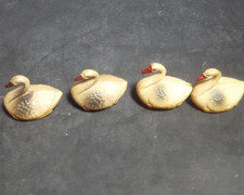4 Celluloid Toy Swan Figurines Orange Bills Tucked Wings Vintage