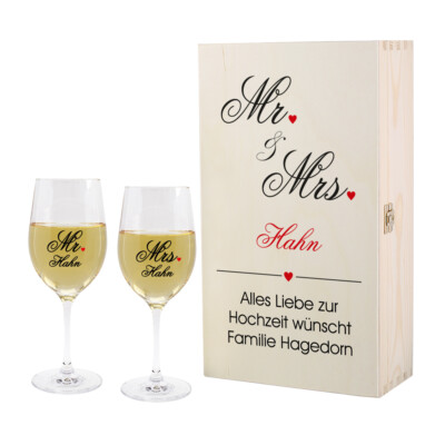 Leonardo Geschenkset zur Hochzeit - Mr. & Mrs. - mit bedruckten Gläsern