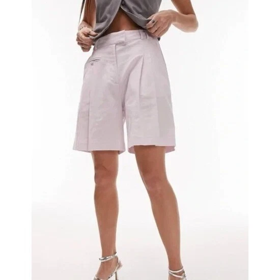 Topshop Women’s linen-blend Longline Shorts, Pale Lilac,  US Sz. 6 - Image 4 of 4