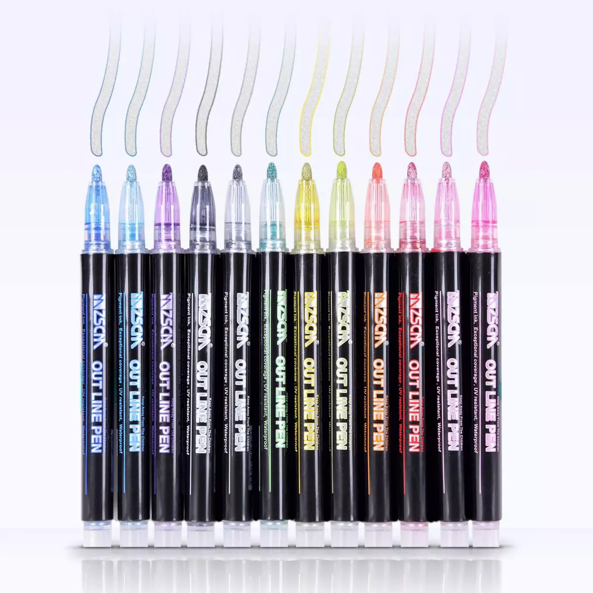 Outline Markers Pens Shimmer Markers,12 Colors Shimmer Marker Set