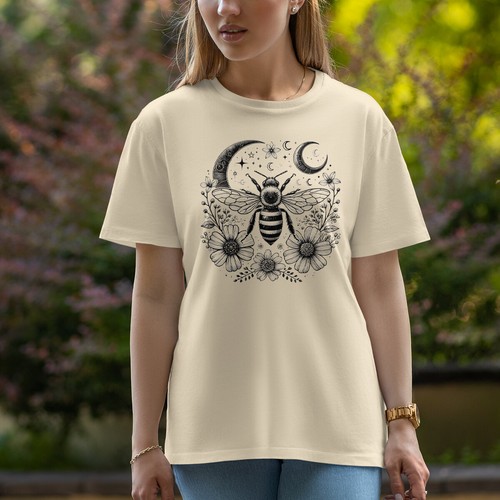 Floral Bee Celestial T-Shirt Moon Stars Witchy Magic Art - Picture 8 of 11