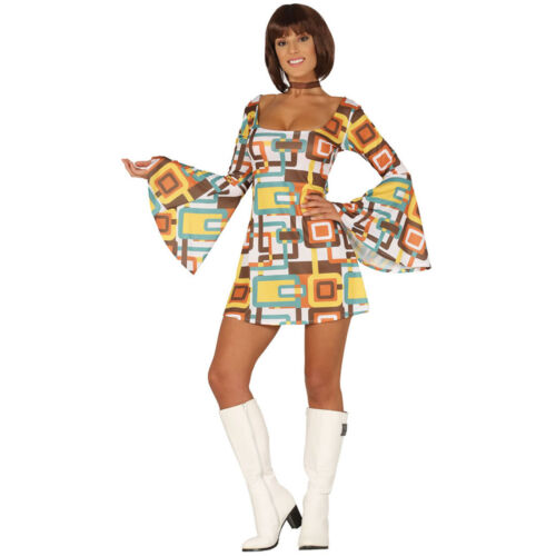 Flower Power Disco Damenkleid L 42-44 70er Jahre Retro Hippie Kostüm für Damen - Bild 1 von 2