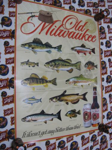 NEW VTG 2004 OLD MILWAUKEE BEER FISH SPECIES IN MOTION SIGN FISHING POSTER COOL  - Picture 1 of 7