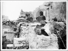 Hopi Moki Indian Family In Front Of Their House At Oraibi Arizona  - Old Photo