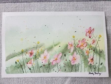 Original Watercolor Painting Field Flowers Expressionist 9"× 5 1/2"