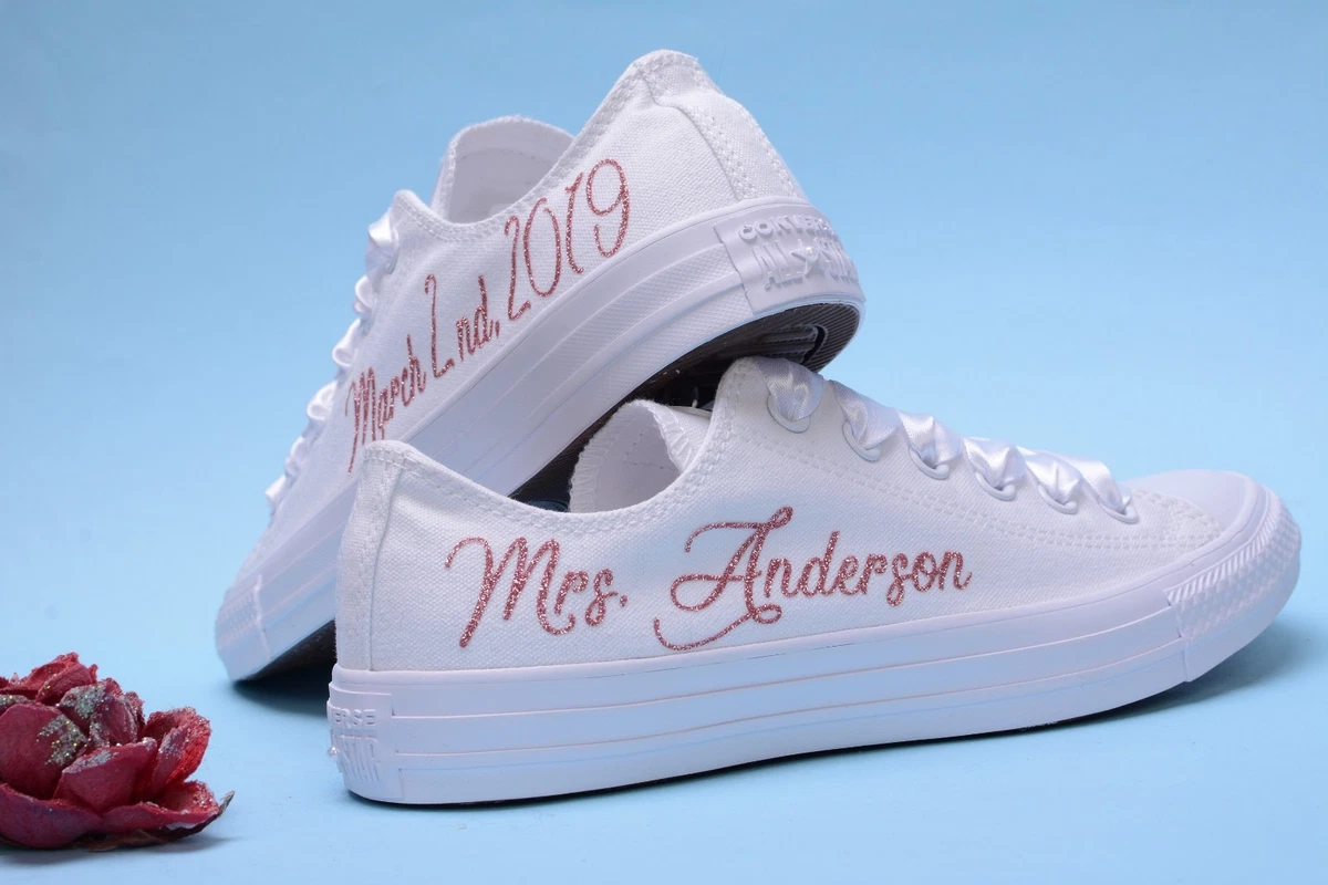 Personalized Rose Gold Glitter Wedding Converse For Bride Sneaker Bridal | eBay