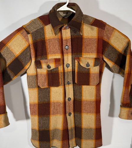 Vintage Woolrich Thick Wool Chore Jacket Shirt Made in USA Plaid Brown Medium - 第 1/10 張圖片