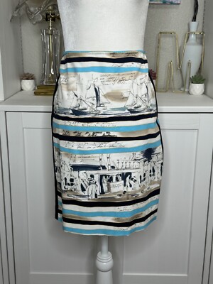 Worth New York Skirt Knee Length Sailboat Nautical Scene Size 4 Cotton Elastane
