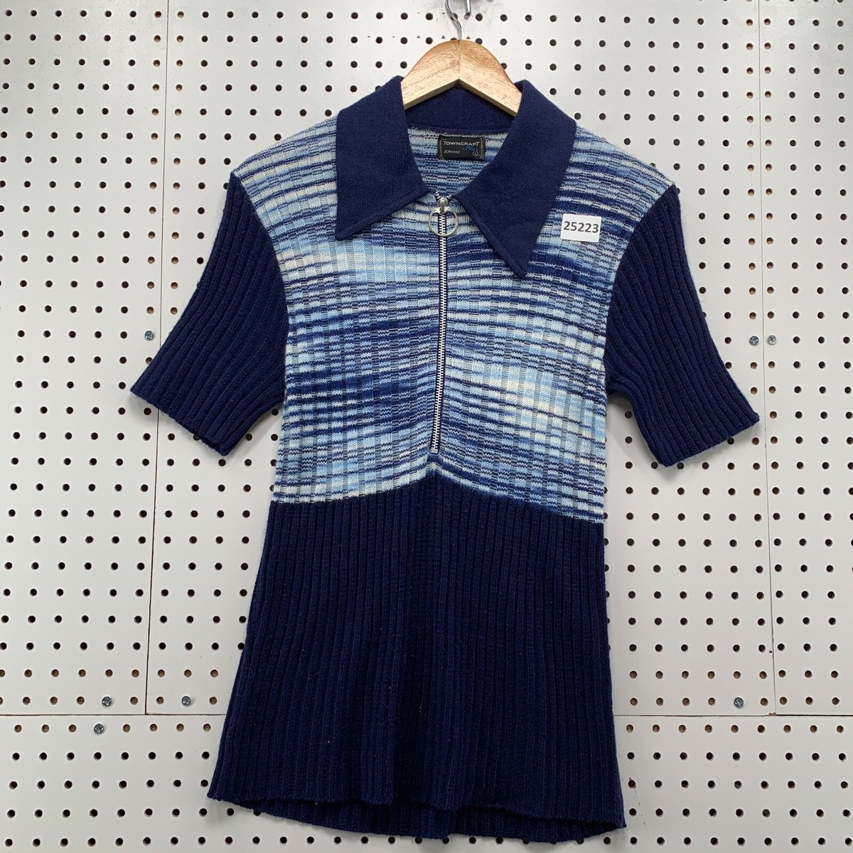 TOWNCRAFT ポロシャツ　jcpenny 70s Vintage 70s Towncraft JcPenny 1/2 ZIp Ribbed polo Shirt Blue