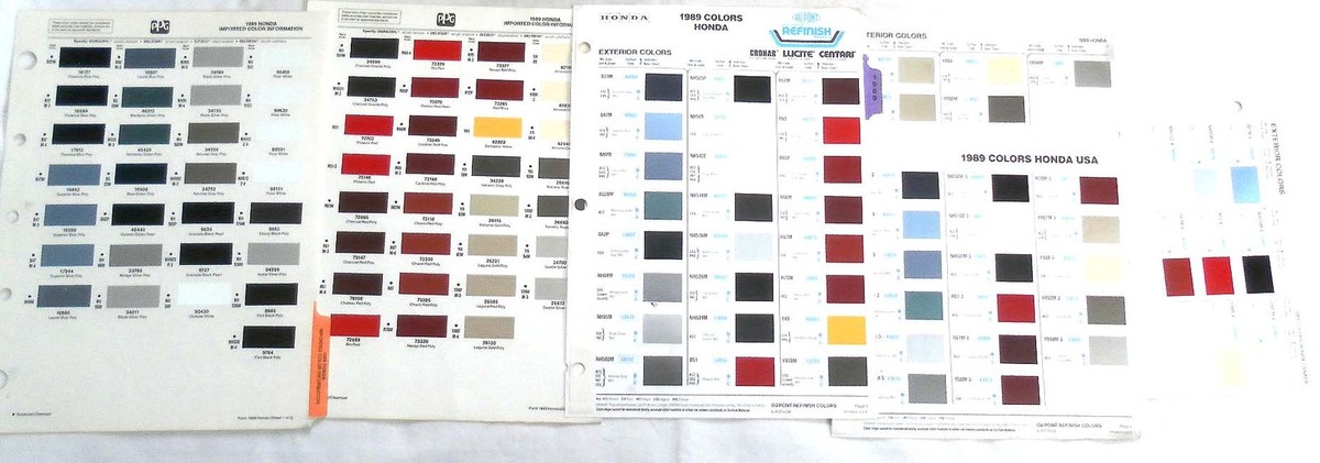 1989 HONDA DUPONT AND PPG COLOR PAINT CHIP CHARTS ALL MODELS