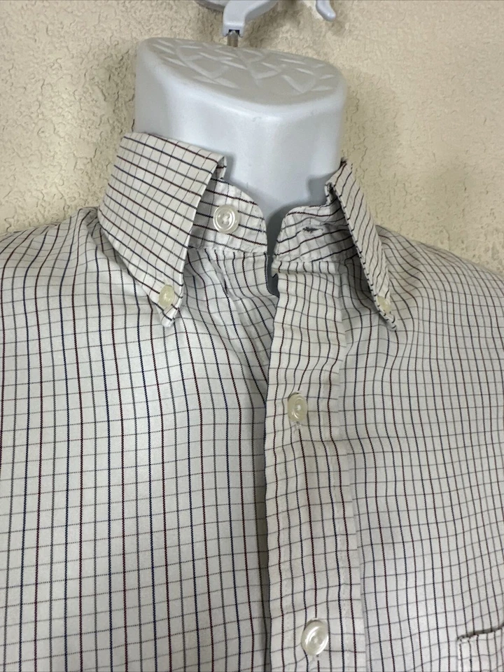 Camisa de vestir Van Heusen Pinpoint Oxford para hombre talla 15,5 colorida a cuadros manga larga Foto 4 de 4