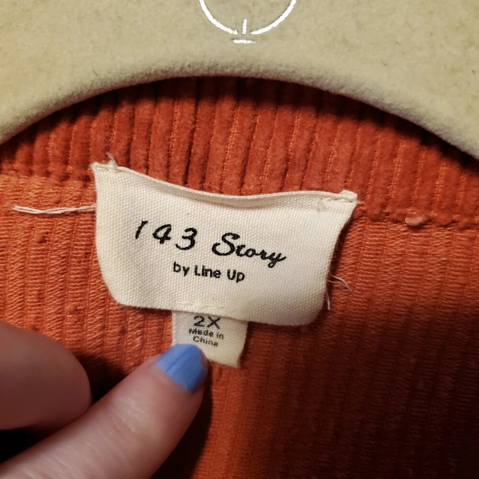 1.4.3. Story by Line Up Orange Corduroy Button Front Fringe Jacket Raw Hem - Image 4 of 4