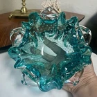 Vintage Murano Style Art Glass Bowl Aqua Teal Bullicante Ruffled Freeform 7”