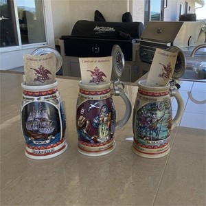 Budweiser Discover America Lidded Steins Pinta Nina Santa Maria (full set) w/coa