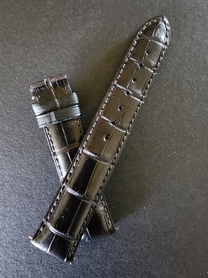 JACQUES LEMANS PADDED MATT BLACK ALLIGATOR WATCH STRAP, BAND  19MM  NEW!