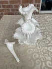 VTG FENTON Milk Glass Silver Crest 4 Horn Epergne 13.5"H With Extra Horn