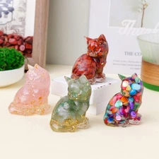 1pc Natural Crystal Cat Statue Reiki Stone Figurine Fengshui Sculpture Decor
