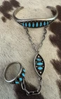 VINTAGE STERLING SILVER TURQUOISE PETIT POINT RING CUFF SLAVE BRACELET ZUNI