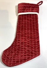 Christmas Stocking by VCNY Home TX Elegant Red Velvet w/Hand Quilting 19" EUC