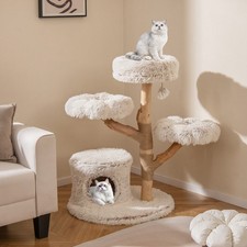 Modern Cat Tree 102 CM Tall Real Wood Branch Kitten Tower-White
