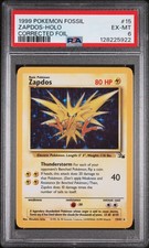1999 POKEMON FOSSIL CORRECTED FOIL #15 ZAPDOS-HOLO PSA 6