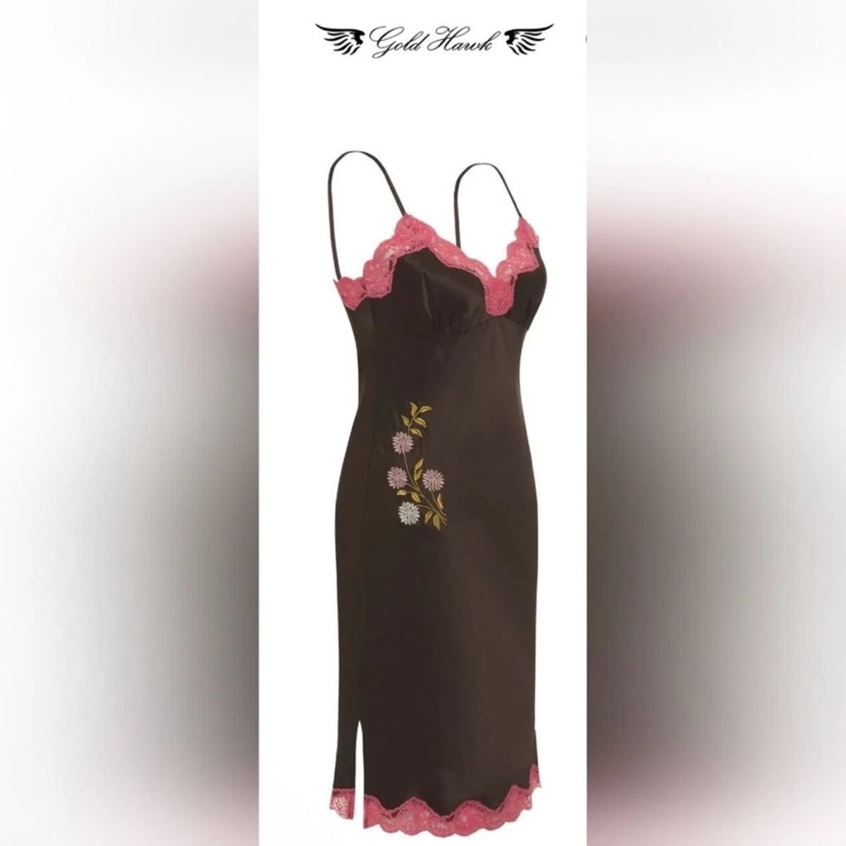 princess polly baby blue dress Blaq Crinkle Satin Lace Slip Dress in Dark Brown