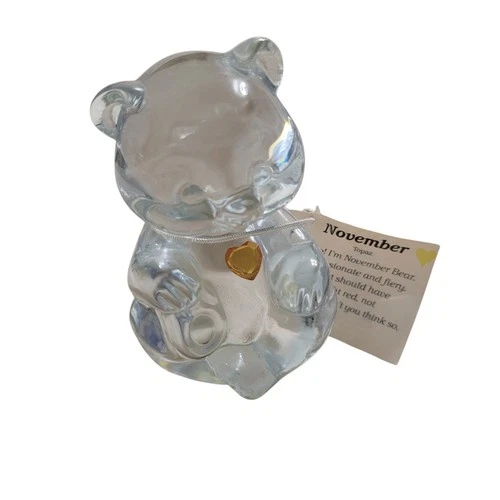 Fenton Glass Bear Topaz Heart November Birthstone Figurine Paperweight w/Tag
