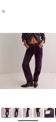 We The Free First Class Purple Flocked Velvet Relaxed Denim Jeans Button  Fly