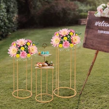 Free Standing Cylindrical Flower Rack, Gold Party Decor Flower Stand Holder