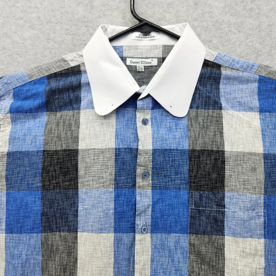 Camisa Daniel Ellissa Para Hombre 17.5 36-37 Azul Gris A Cuadros Puño Francés Cuello en Contraste Foto 2 de 4