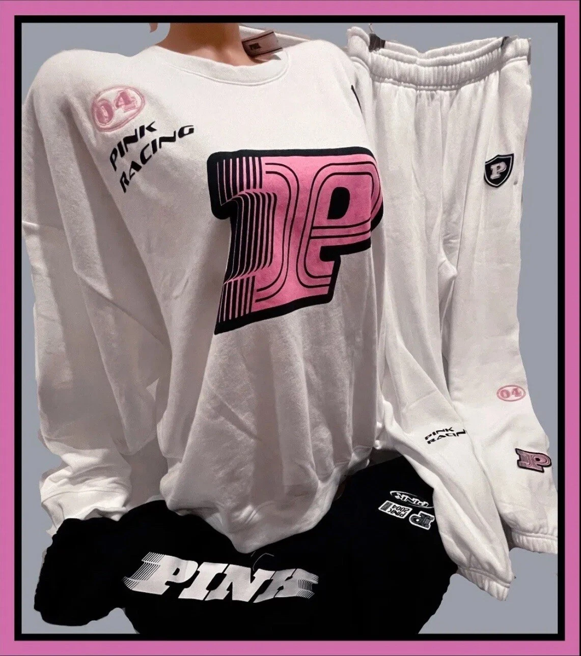 UNDERCOVER Felpa con cappuccio Victoria's Secret rosa edera pile relaxed full zip colore nero racing nuova con etichetta