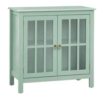 Mint Green Glass Door Cabinet with Fixed Shelf and Bold Modern