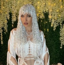 Shining Silver Sequin Crystal Fringes Wigs Birthday Party Rhinestones Headwear