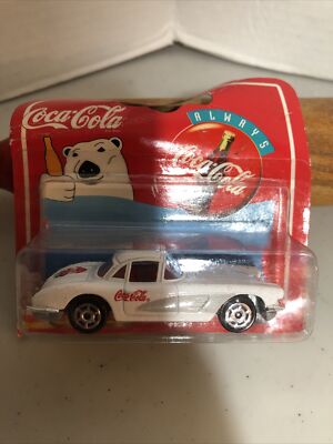 Majorette White Corvette Coca-Cola Short Card damaged package