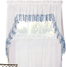 Collections Etc Fox Valley Traders Lillian Macrame Swag Pair, Blue,One Size Fits