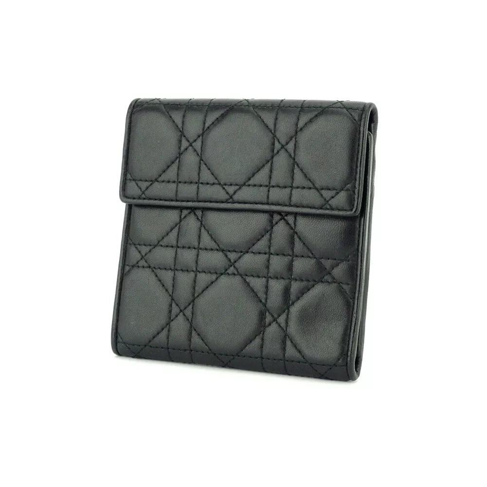 Dior tri fold wallet Lady Dior leather Authentic used T17961