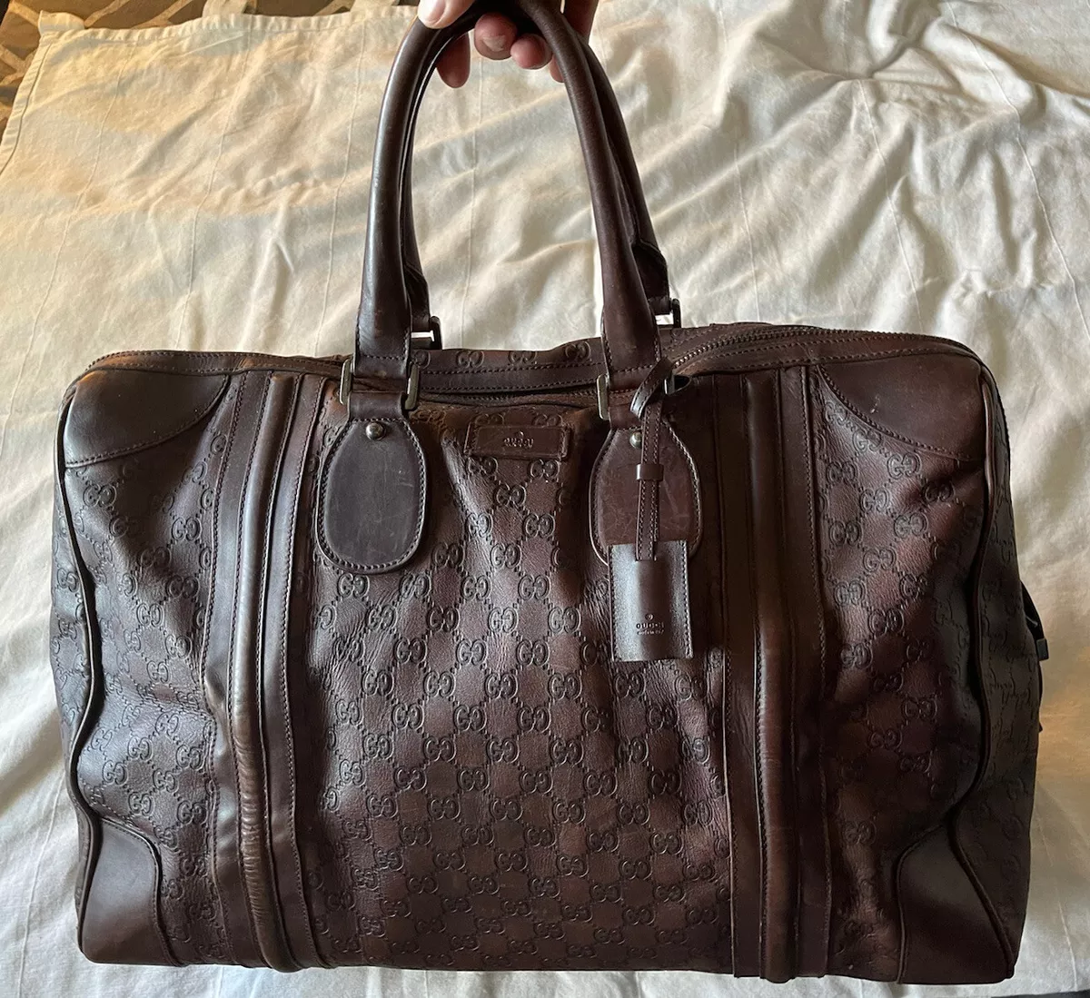 gucci duffle bag black leather