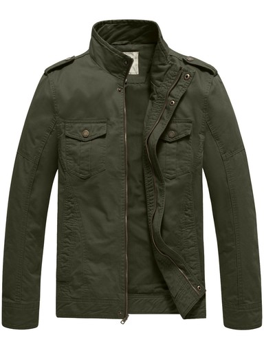 Chaqueta Militar WenVen Para Hombre Informal Lavada Algodón Chaqueta de Trabajo Ligero Otoño - Imagen 10 de 57