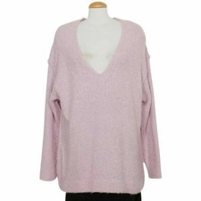 FREE PEOPLE Purple Lofty Boucle Slouchy V-neck Pullover Alpaca Blend Sweater M