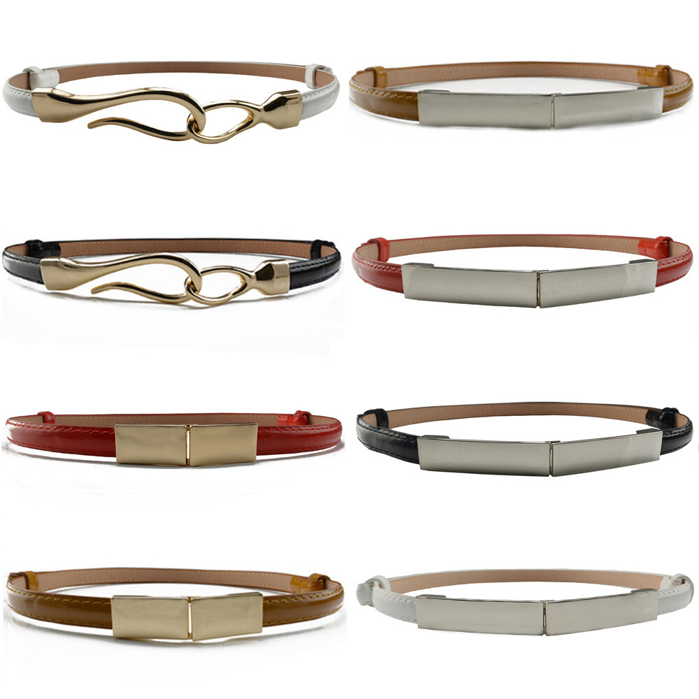 Genuine Leather Skinny Belt with Metal Clasp Buckle for Dresses Pants Jeans, TRIWORKS 3 Pack Women Skinny Leather Belt for Jeans Pants  main image 3