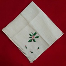 Delicate Linen Holiday Embroidered Handkerchief Ireland Hankies Vintage Sticker