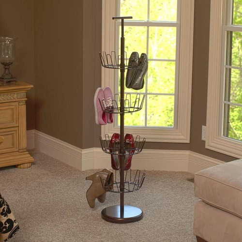 Shoe Tree Rack Bronze Finish Revolving 24-Pair 4-Tier Metal 52.75" H x 12" W - Picture 2 of 3
