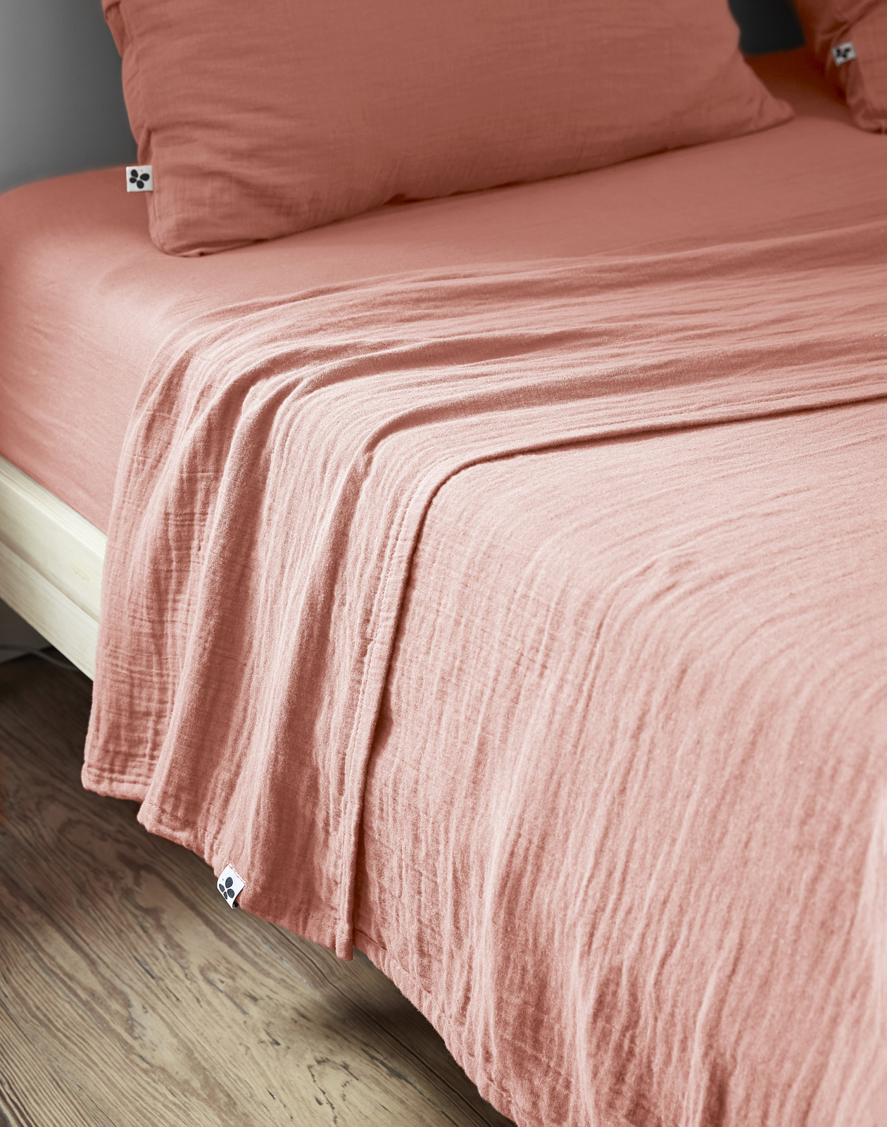 Drap plat 240x300 cm Gaze de coton Gaïa Rose grand lit double