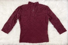 NWT AMBIANCE Forever 21 Floral Lace Mock Neck Sweetheart Keyhole Blouse Top M L