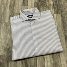 TOMMY HILFIGER Regular Fit Stretch Blue Striped Dress Shirt Men's XL 17 32/33