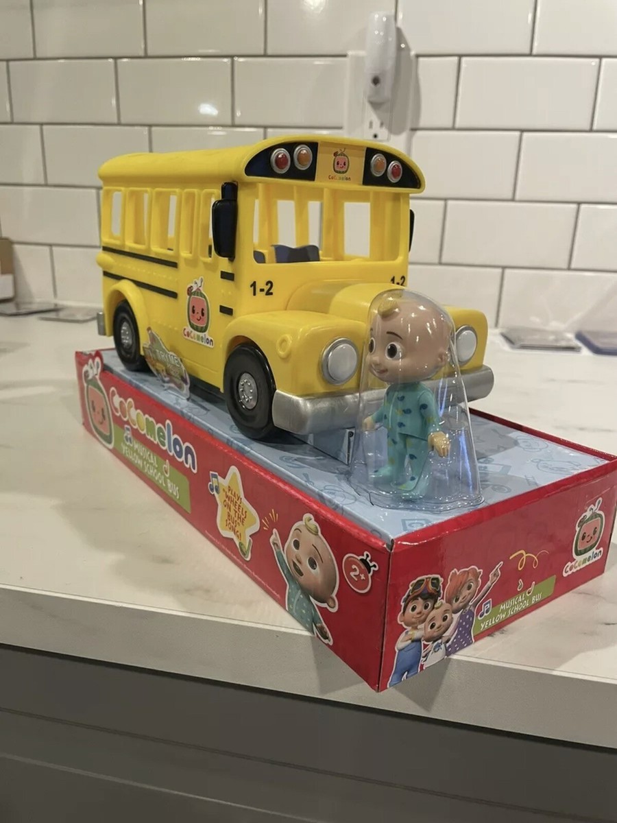 Cocomelon Musical Yellow School Bus Plays Music JJ Figure Toy Wheels On The  Bus